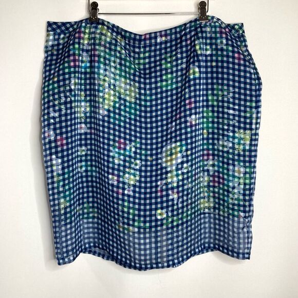 Lord & Taylor Woman 22W Blue Gingham and Floral Chiffon Mini Skirt Layered - Picture 1 of 9